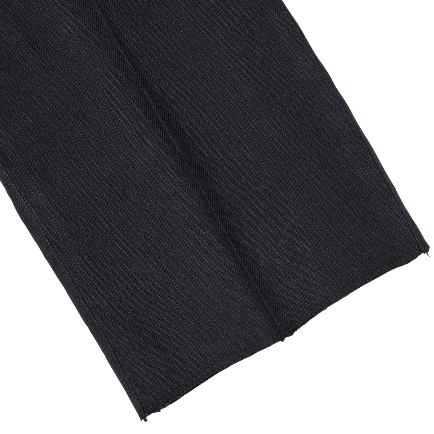 Navy blue washed Irish linen trousers with unfinished edges on a white background by Boglioli.