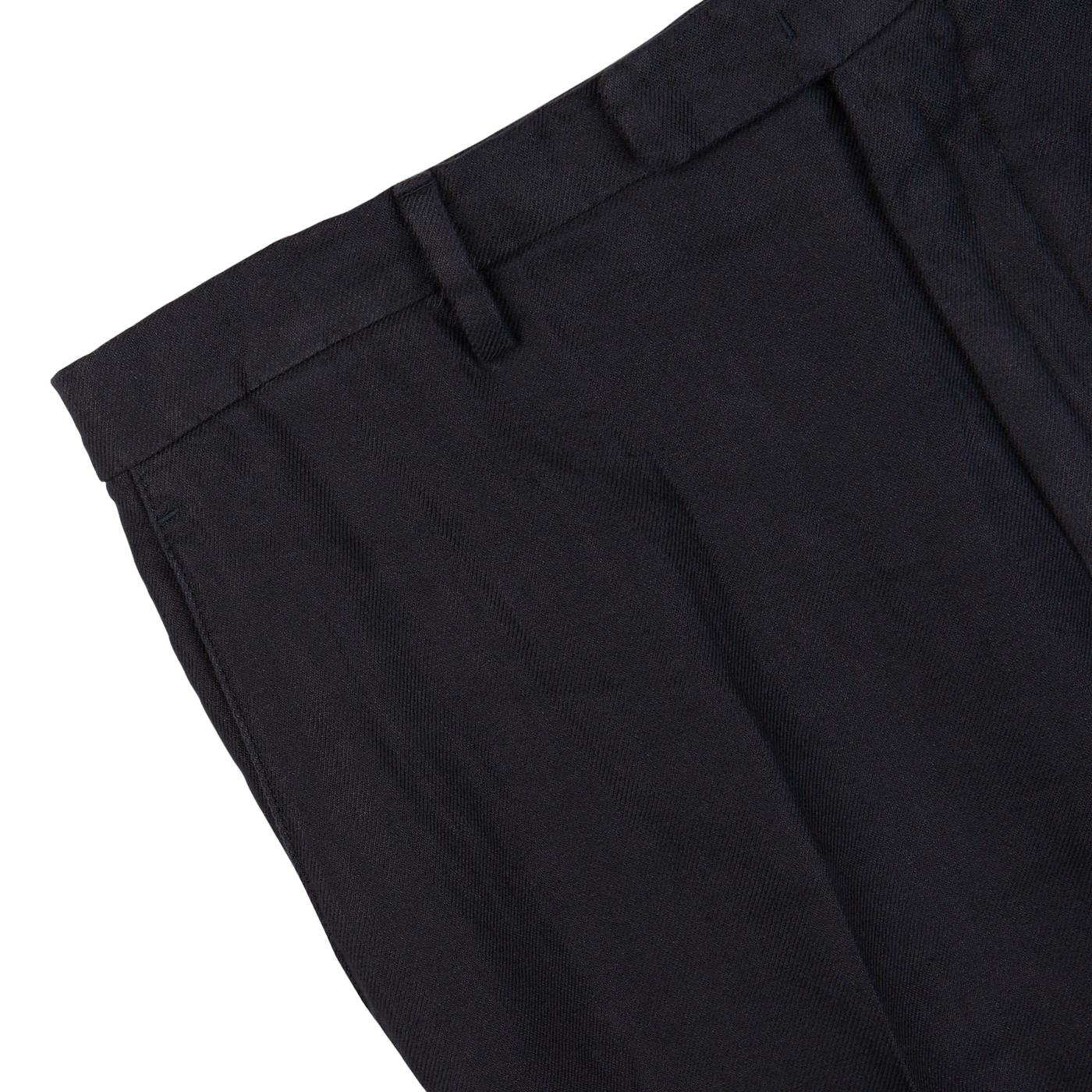 Navy blue washed Irish linen trousers with pleats on a white background, made from pure linen by Boglioli.