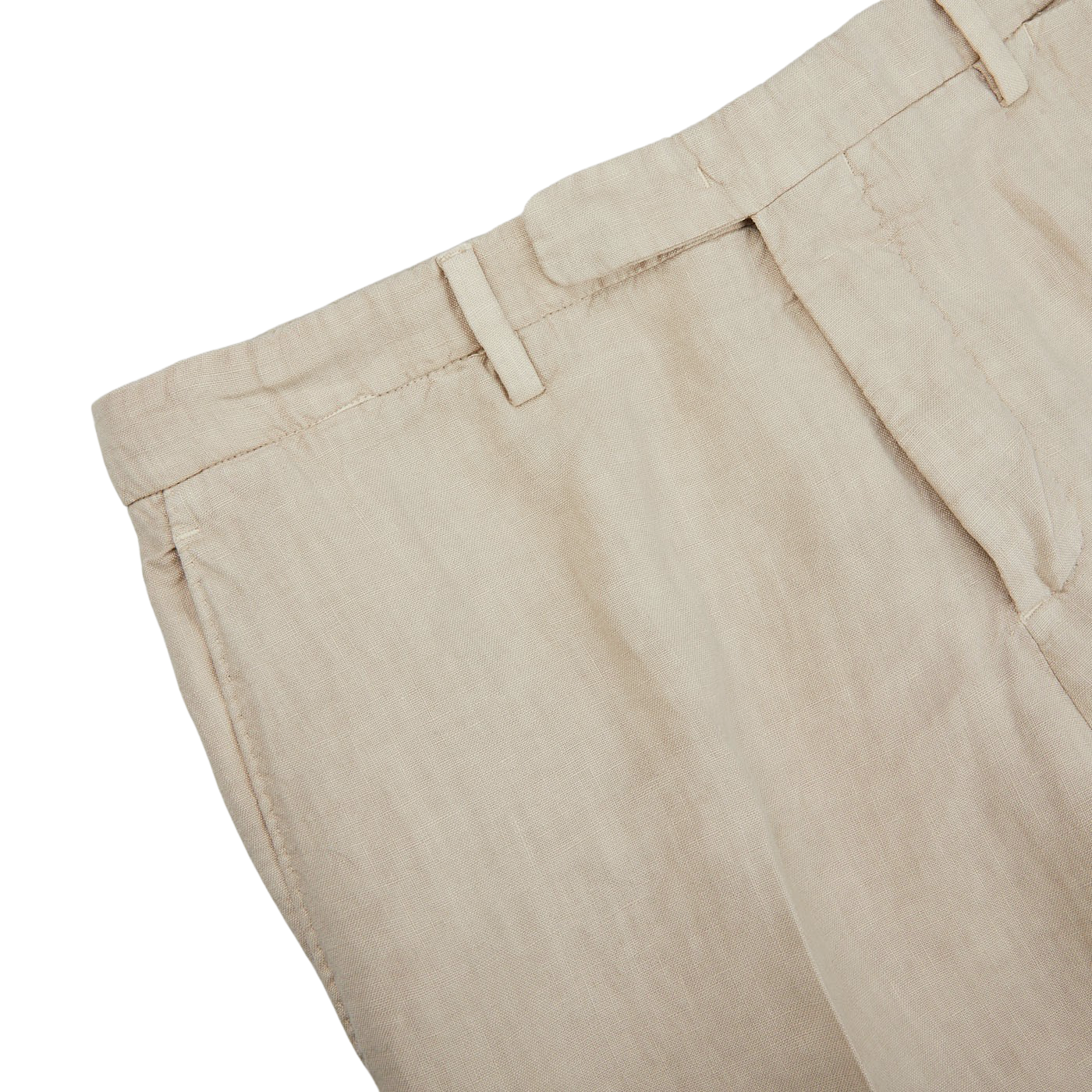 A close up of the Boglioli Sand Beige Washed Linen Unstructured Suit, made with linen fabric.