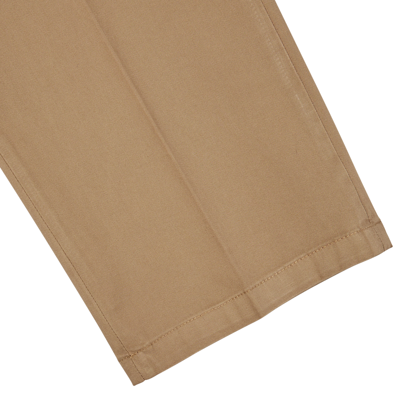 Boglioli's Tobacco Brown Washed Cotton Pleated Trousers with a stitched hem on a white background.