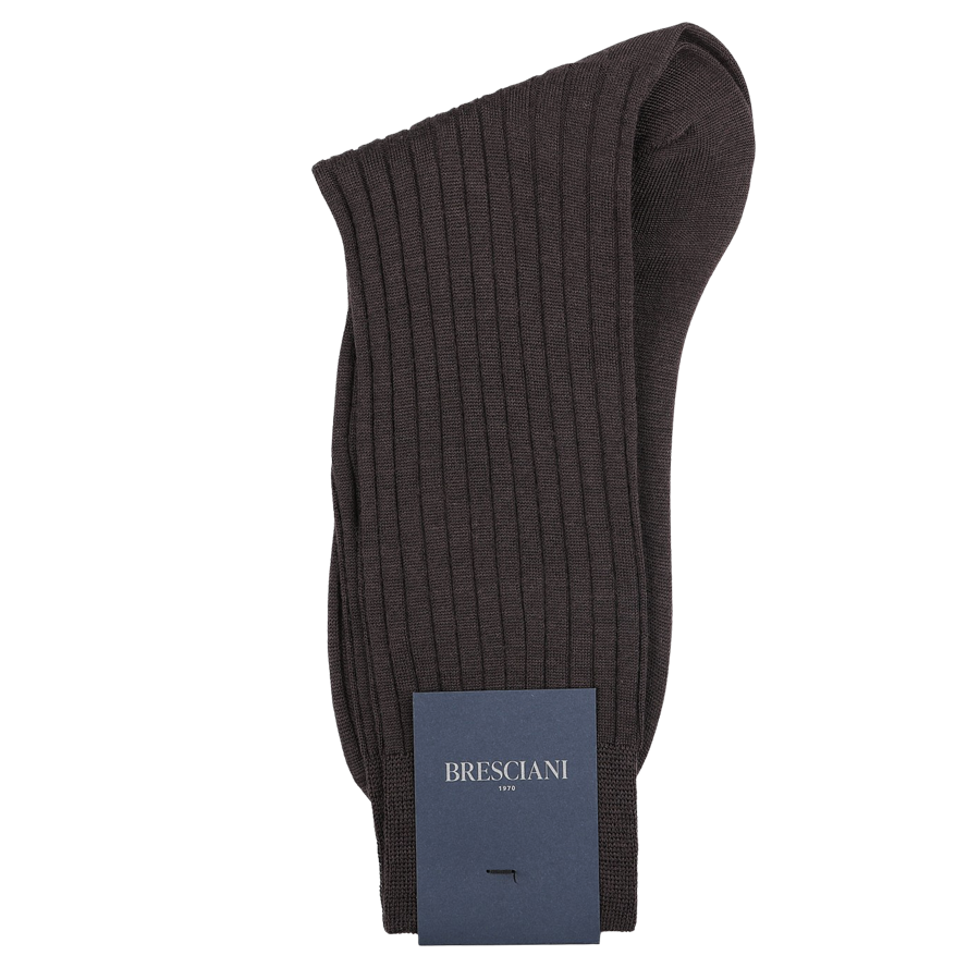 Dark Brown Ribbed Wool Nylon Socks by Bresciani, crafted in Italy.