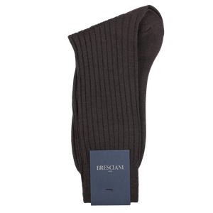 Dark Brown Ribbed Wool Nylon Socks by Bresciani, crafted in Italy.