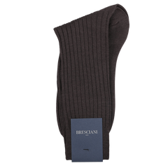 Dark Brown Ribbed Wool Nylon Socks by Bresciani, crafted in Italy.