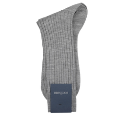 The Light Grey Ribbed Wool Nylon Socks by Bresciani, neatly folded with a blue brand label, are crafted in Italy from a premium wool-nylon blend, effortlessly combining comfort and style.