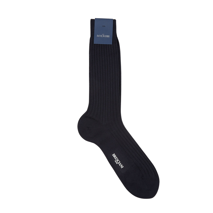 Bresciani  Navy Blue Ribbed Wool Nylon Socks – Baltzar
