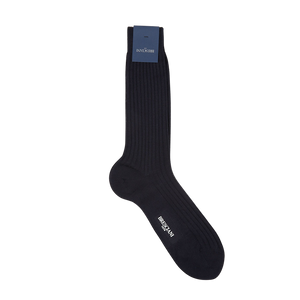 A pair of Navy Blue Ribbed Wool Nylon Socks with a Bresciani label.