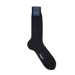 A pair of Navy Blue Ribbed Wool Nylon Socks with a Bresciani label.