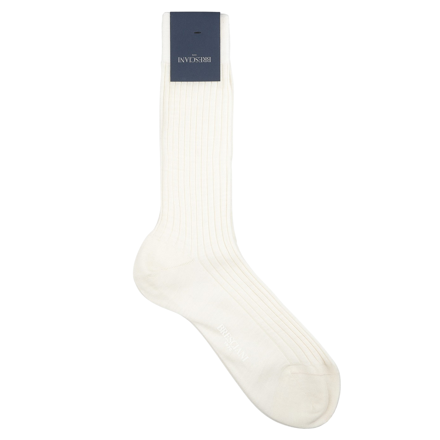 An Off White Ribbed Wool Nylon Sock from Bresciani, featuring a dark blue tag at the top and crafted from a luxurious wool-nylon blend.