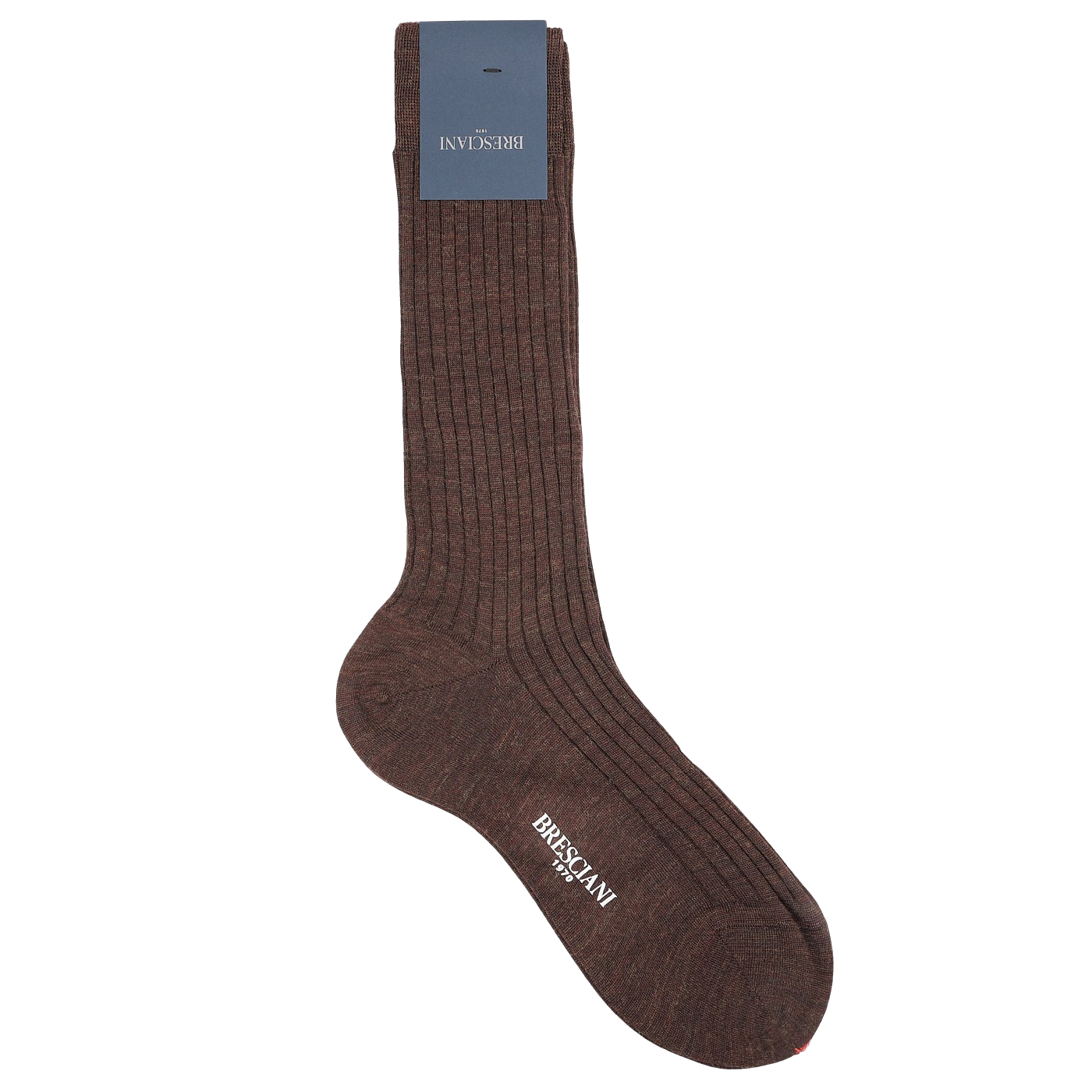 Crafted in Italy, the Rust Brown Ribbed Wool Nylon Socks by Bresciani offer a stylish and comfortable blend. Made from a wool-nylon mix, these socks feature an attached tag and subtly display the brand name near the toe.