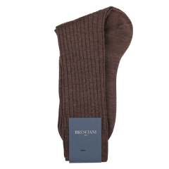 Rust Brown Ribbed Wool Nylon Socks by Bresciani, made in Italy from a warm wool-nylon blend, neatly folded with a signature blue label.