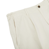 A close up image of Briglia's easy-fit Ecru Beige Cotton Linen BG59 Pleated Chinos.