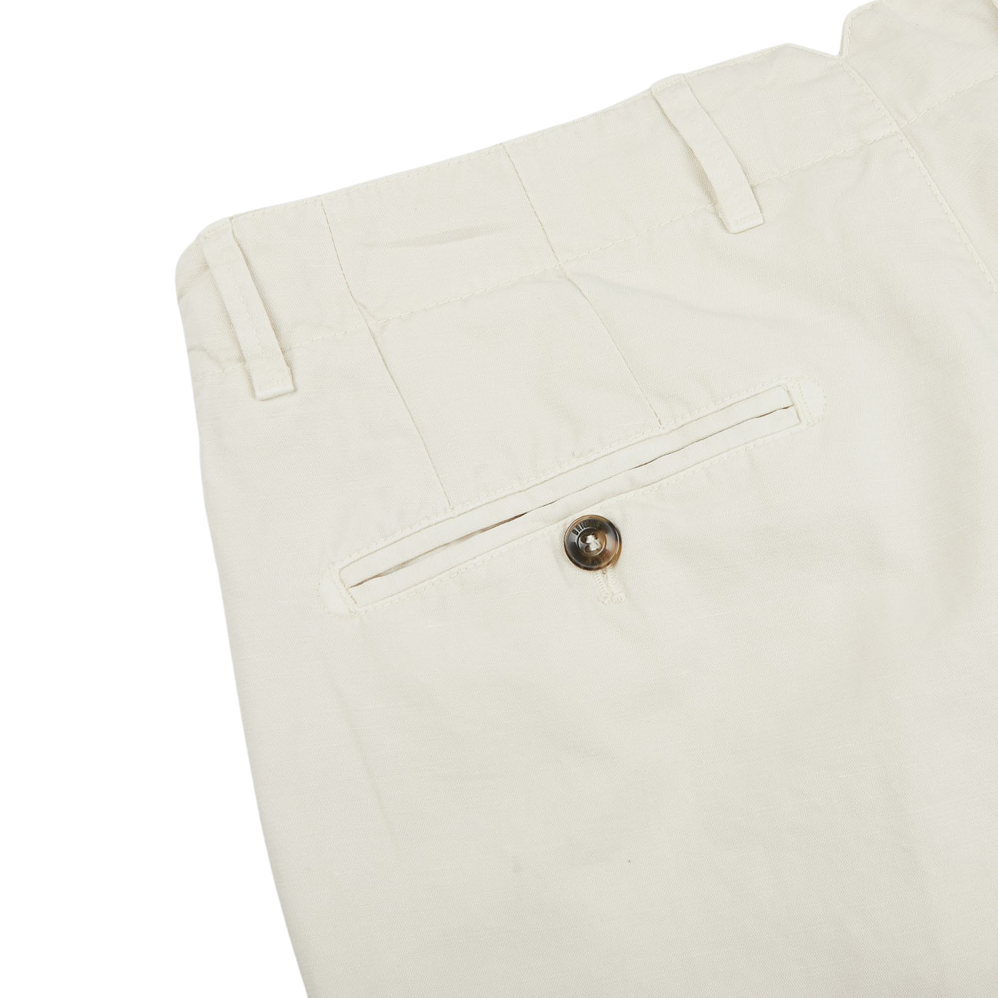 A pair of Ecru Beige Cotton Linen BG59 Pleated Chinos with a button on the side, made by Italian specialist Briglia.
