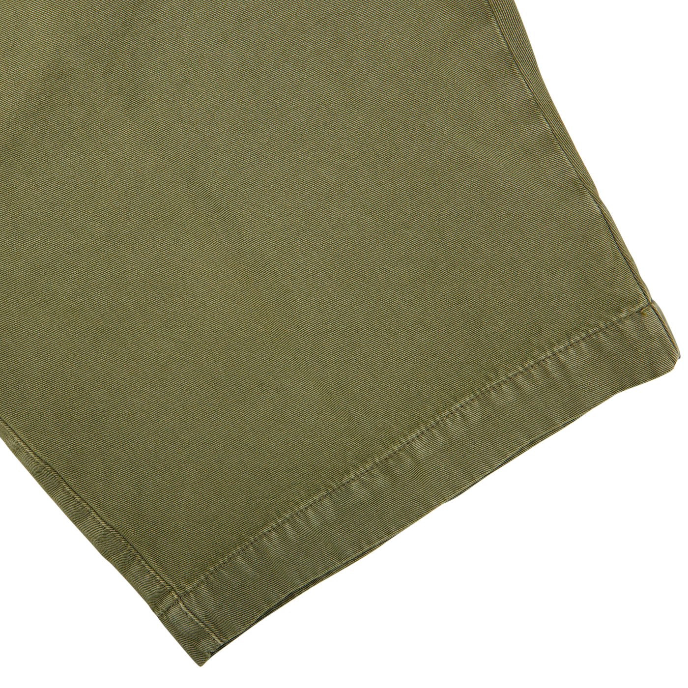 Grass Green Cotton Linen Pleated Shorts by Briglia, with a stitched hem and an adjustable waistband on a white background.