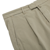 A close up of Mole Cotton Stretch BG07 Pleated Chinos from Italian trouser specialist Briglia, crafted from cotton with stretch.