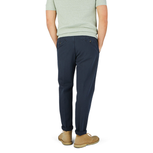 The man is wearing Briglia Navy Blue Cotton Linen BG59 Pleated Chinos.