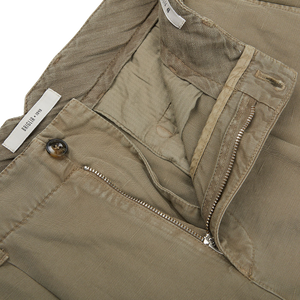 A pair of Briglia Olive Cotton Linen BG59 Pleated Chinos with zippered pockets, offering an easy-fit design.