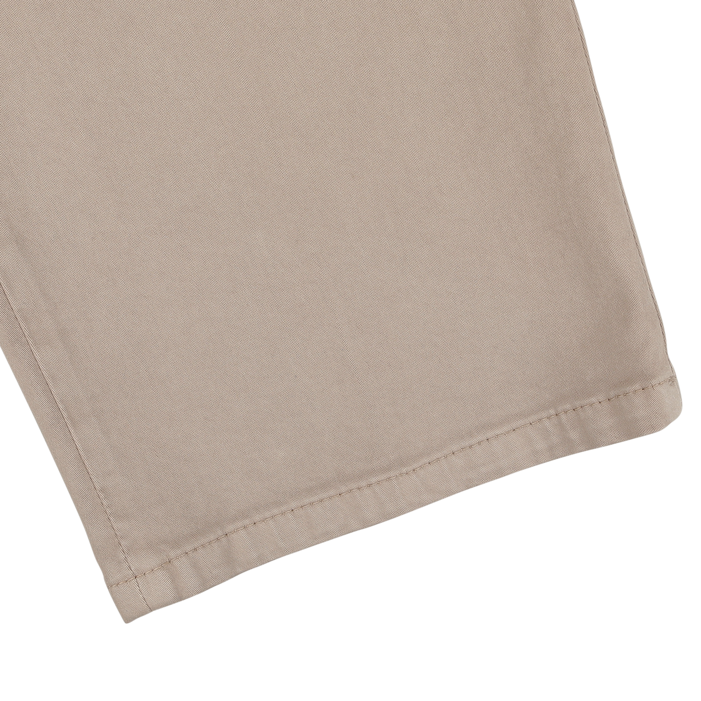 Close-up of the hem of Briglia's Taupe Beige Cotton Stretch BG62 Trousers, crafted from cotton twill fabric, against a white background.