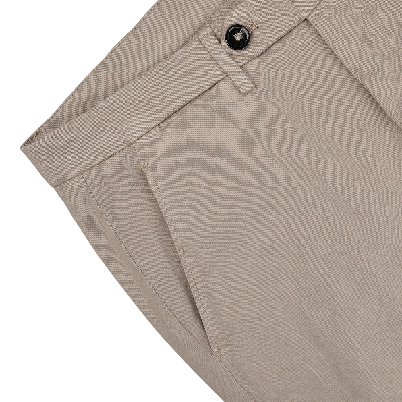 Close-up of the Briglia Taupe Beige Cotton Stretch BG62 Trousers, showcasing a slim fit design with a pocket, belt loop, and button, crafted from premium cotton twill.