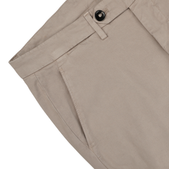 Close-up of the Briglia Taupe Beige Cotton Stretch BG62 Trousers, showcasing a slim fit design with a pocket, belt loop, and button, crafted from premium cotton twill.