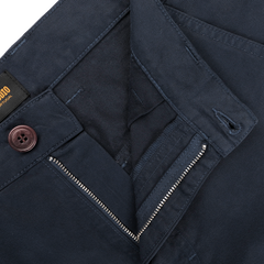 Close-up image of C.O.F Studio's Blue Double Twisted Cotton Twill Fatigue Pants, featuring a visible zipper, button, and pocket.