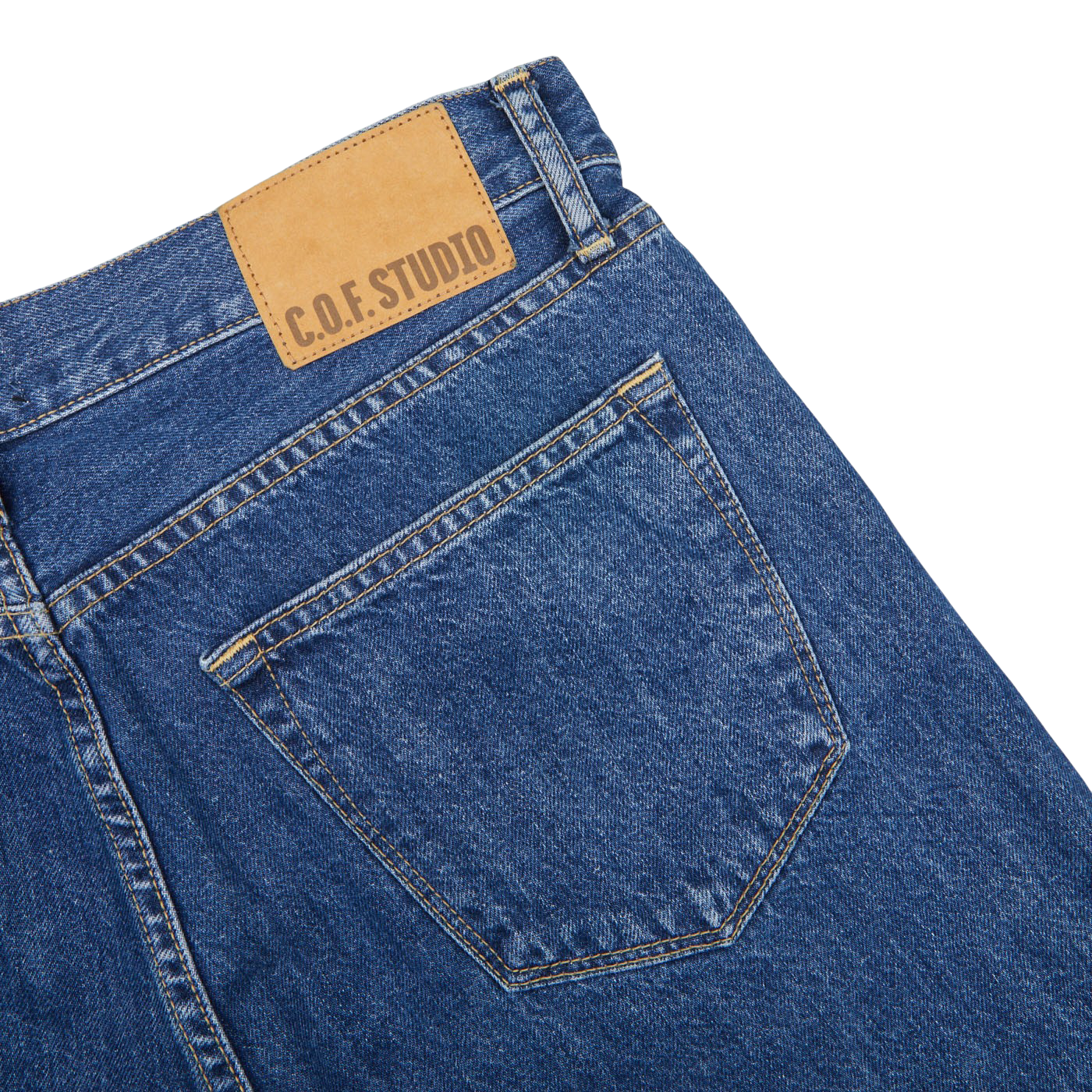 The C.O.F Studio Blue Organic Candiani Cotton M6 6x Wash Jeans feature a back pocket.