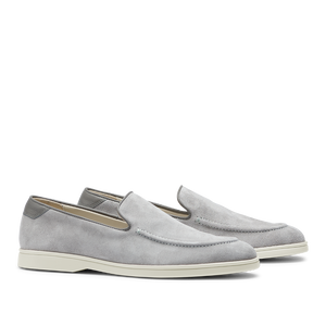 The men's Cement Grey Suede Leather Debonair Loafers by CQP on a white background.