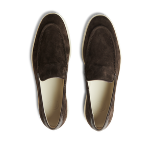 Dark Brown Chocolate Debonair Slippers with white soles designed by CQP offer an elegant casual option for any wardrobe.