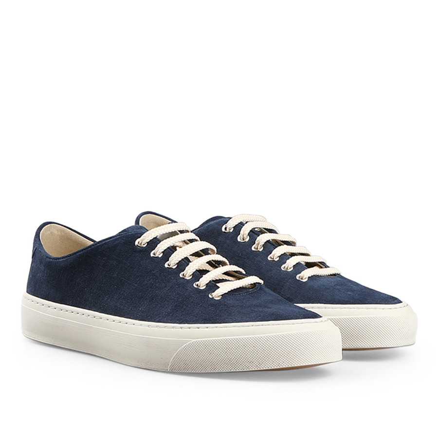 Introducing the CQP Indigo Blue Textured Suede Genoa Sneakers: casual suede sneakers featuring a stylish design with white soles and laces.