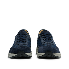 A pair of Navy Suede Leather Renna Mesh Sneakers from CQP, featuring white VIBRAM soles, are shown from the front, placed side by side against a white background.