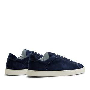 A pair of stylish Navy Blue Suede Leather Racquet Sneakers with Margom rubber sole by CQP.