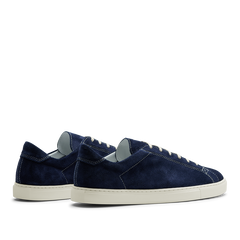 A pair of stylish Navy Blue Suede Leather Racquet Sneakers with Margom rubber sole by CQP.