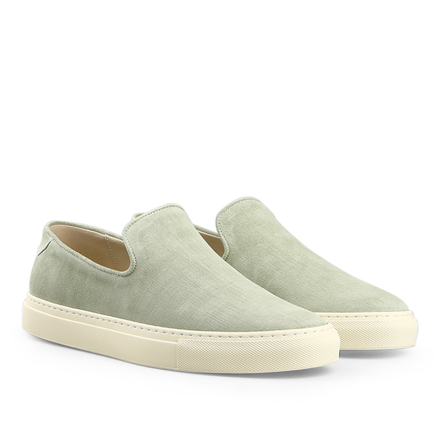 Sage Green Textured Suede Jetty Wholecut Slip-On by CQP with supportive rubber soles.