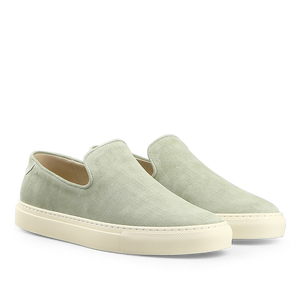 Sage Green Textured Suede Jetty Wholecut Slip-On by CQP with supportive rubber soles.