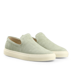 Sage Green Textured Suede Jetty Wholecut Slip-On by CQP with supportive rubber soles.