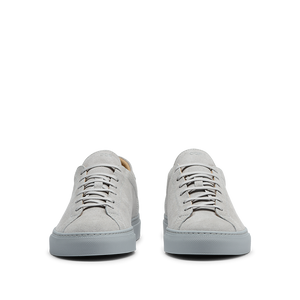 A pair of Steel Grey Suede Leather Racquet Sr Sneakers with white soles by CQP.