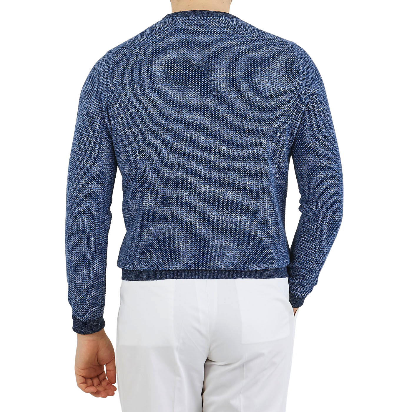 Canali Blue Melange Cotton Linen Crewneck Sweater Back