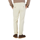 Canali Cream Beige Cotton Stretch Flat Front Chinos Back