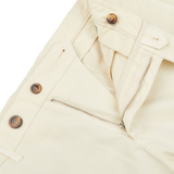 Canali Cream Beige Cotton Stretch Flat Front Chinos Zipper