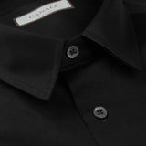 A close up of a contemporary man's black Canali Black Cotton Jersey Casual Shirt.