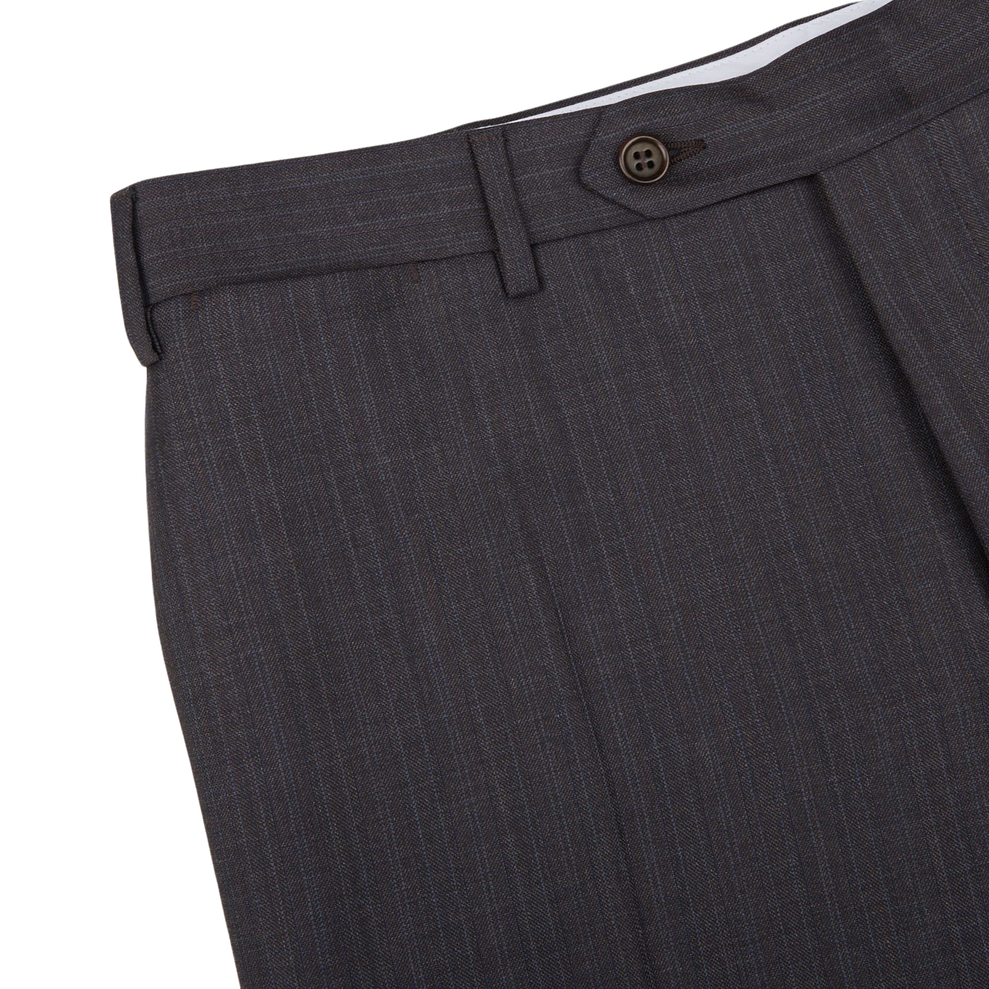 A close up of Canali Blue Brown Melange Striped Wool Suit pants.