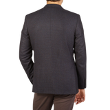 The back view of a man wearing a Canali Blue Brown Zig Zag Wool Drop 6 Blazer.