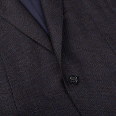 A close up of a dark blue Canali Blue Brown Zig Zag Wool Drop 6 Blazer suit.