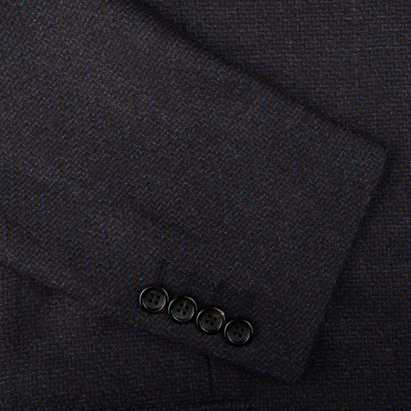 A close up of a Canali Blue Brown Zig Zag Wool Drop 6 Blazer with buttons.