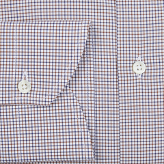 A close up of a Canali Brown Blue Checked Cotton Cut-Away Shirt from Italy.