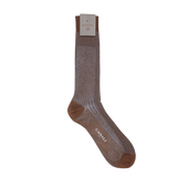 A pair of Canali Brown Blue Ribbed Cotton Vanisee socks, made with luxurious Egyptian cotton, displayed on a clean white background.