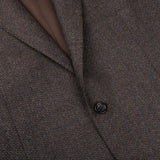A close up of a Canali Brown Grey Zig Zag Wool Drop 6 Blazer with brown buttons.