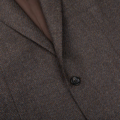 A close up of a Canali Brown Grey Zig Zag Wool Drop 6 Blazer with brown buttons.