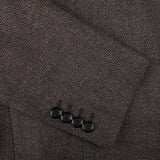 A close up of a Canali Brown Grey Zig Zag Wool Drop 6 Blazer with buttons.