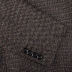 A close up of a Canali Brown Grey Zig Zag Wool Drop 6 Blazer with buttons.