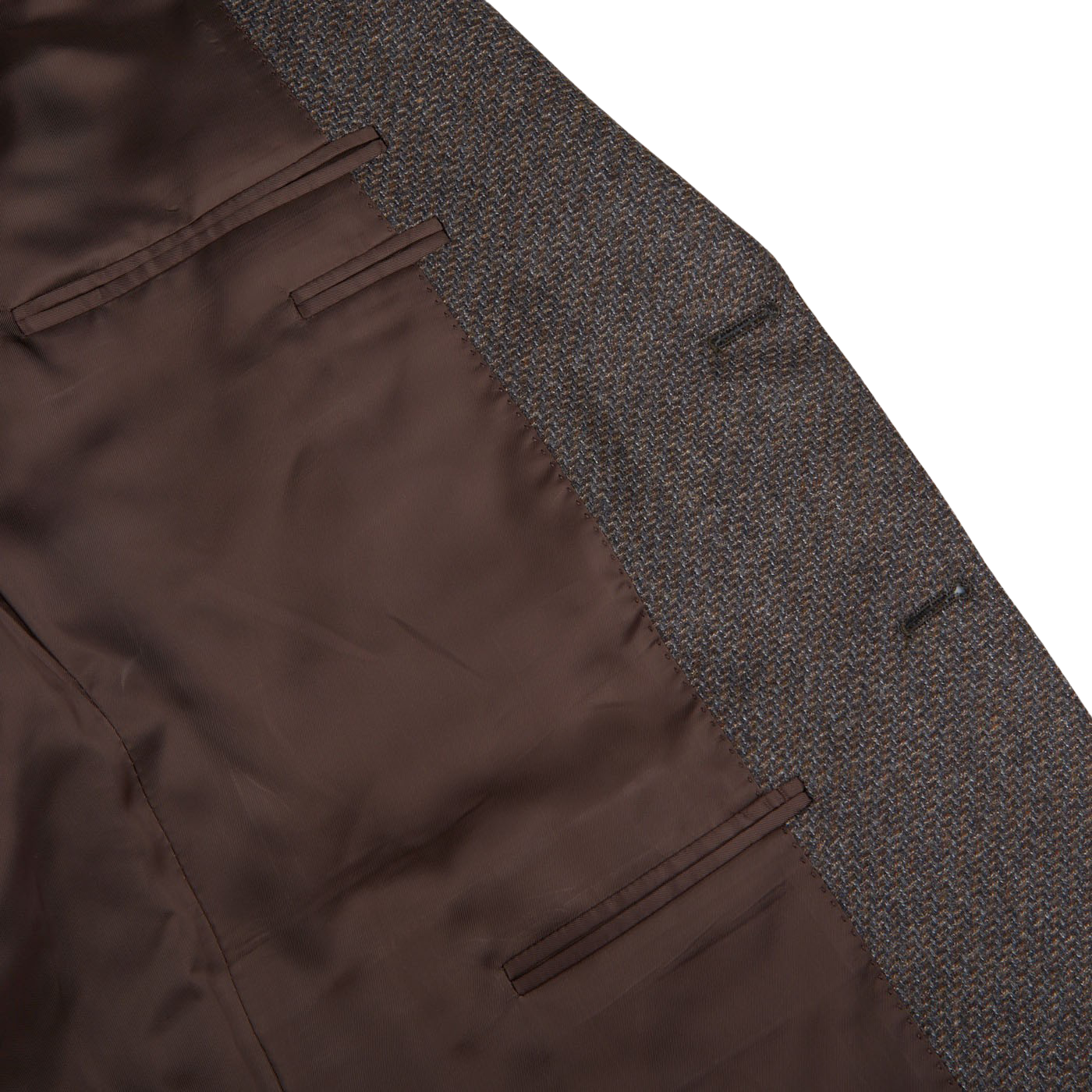 A close up of a brown Canali Brown Grey Zig Zag Wool Drop 6 Blazer.